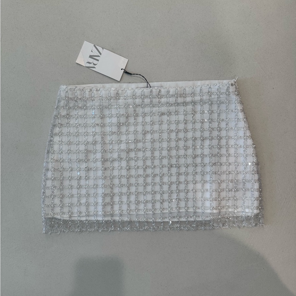 NWT Zara Silver Sequin Mini Skirt